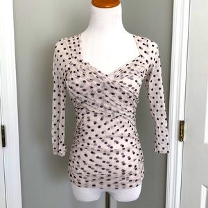 Sweet Pea white with black polka dots sweetheart neckline blouse XS